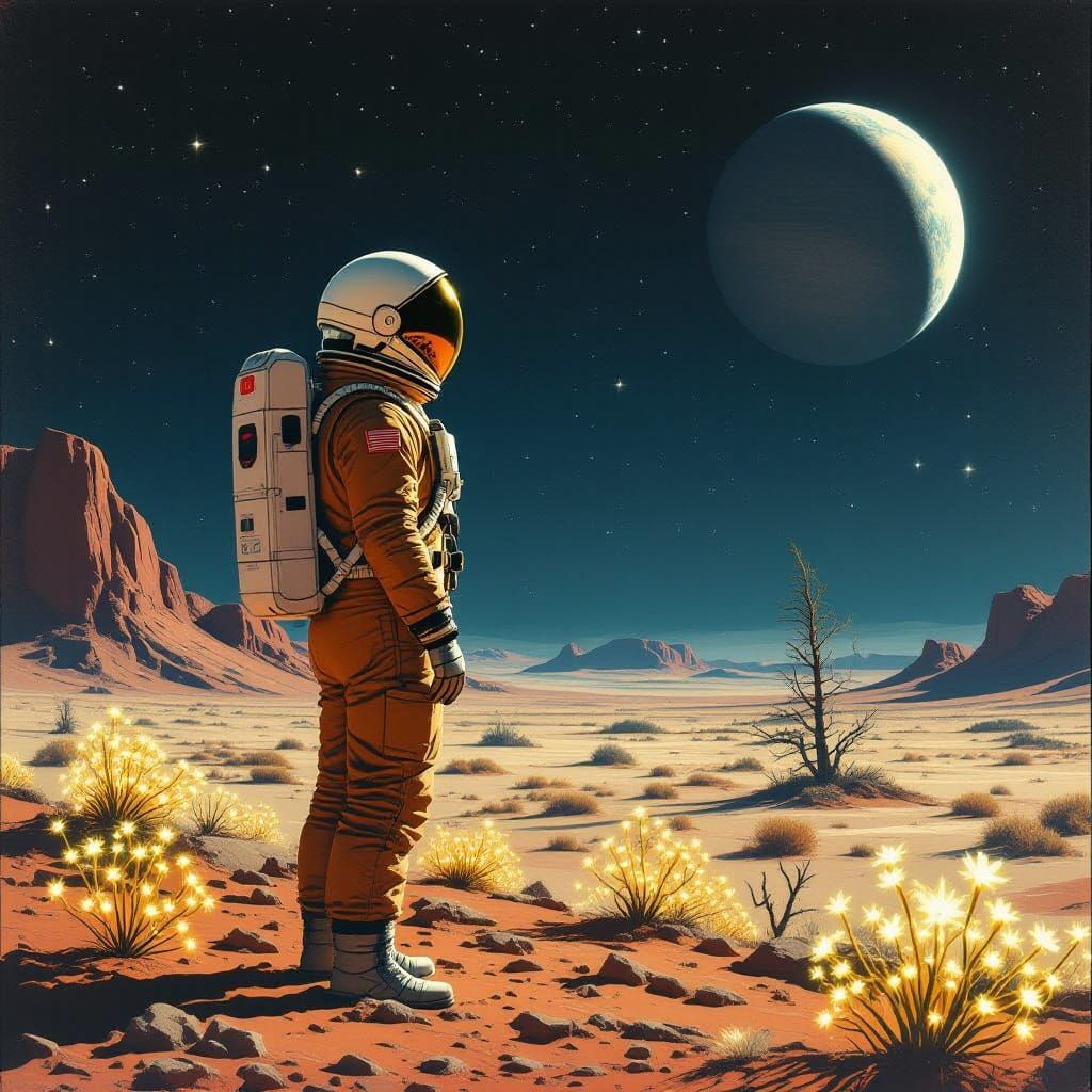 Astronaut in Desolate Valley Forge Landscape, Inspired by Sy...