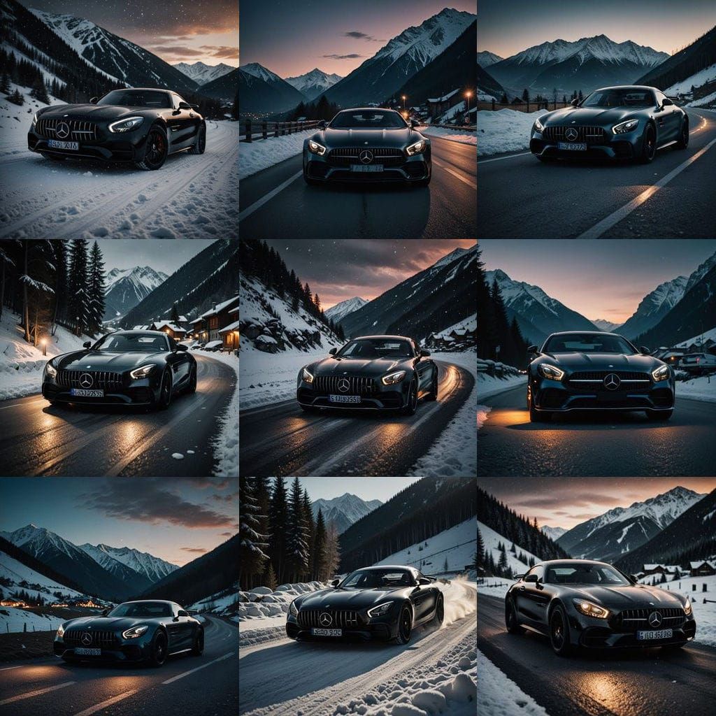 Luxury Sportscar in Alps at Dusk: Cinematic Film Still