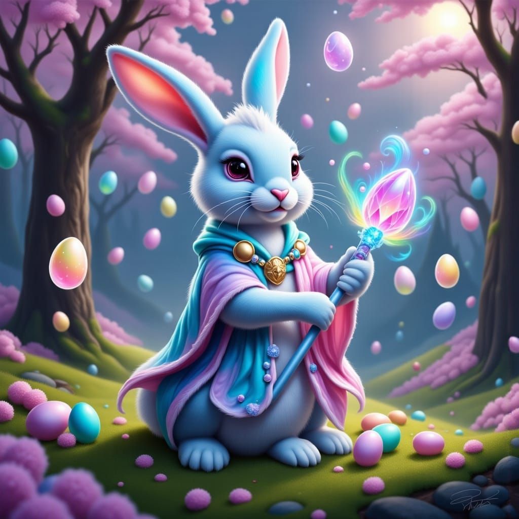 Ethereal Easter Bunny in Whimsical Fantasyland