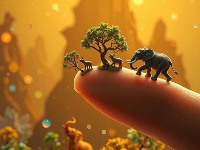 Microscopic Elephant Wonderland on a Finger's Tip