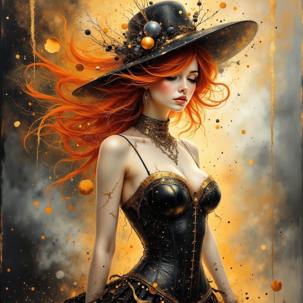 Elegant Futuristic Lady with Flaming Hair in Anime Style