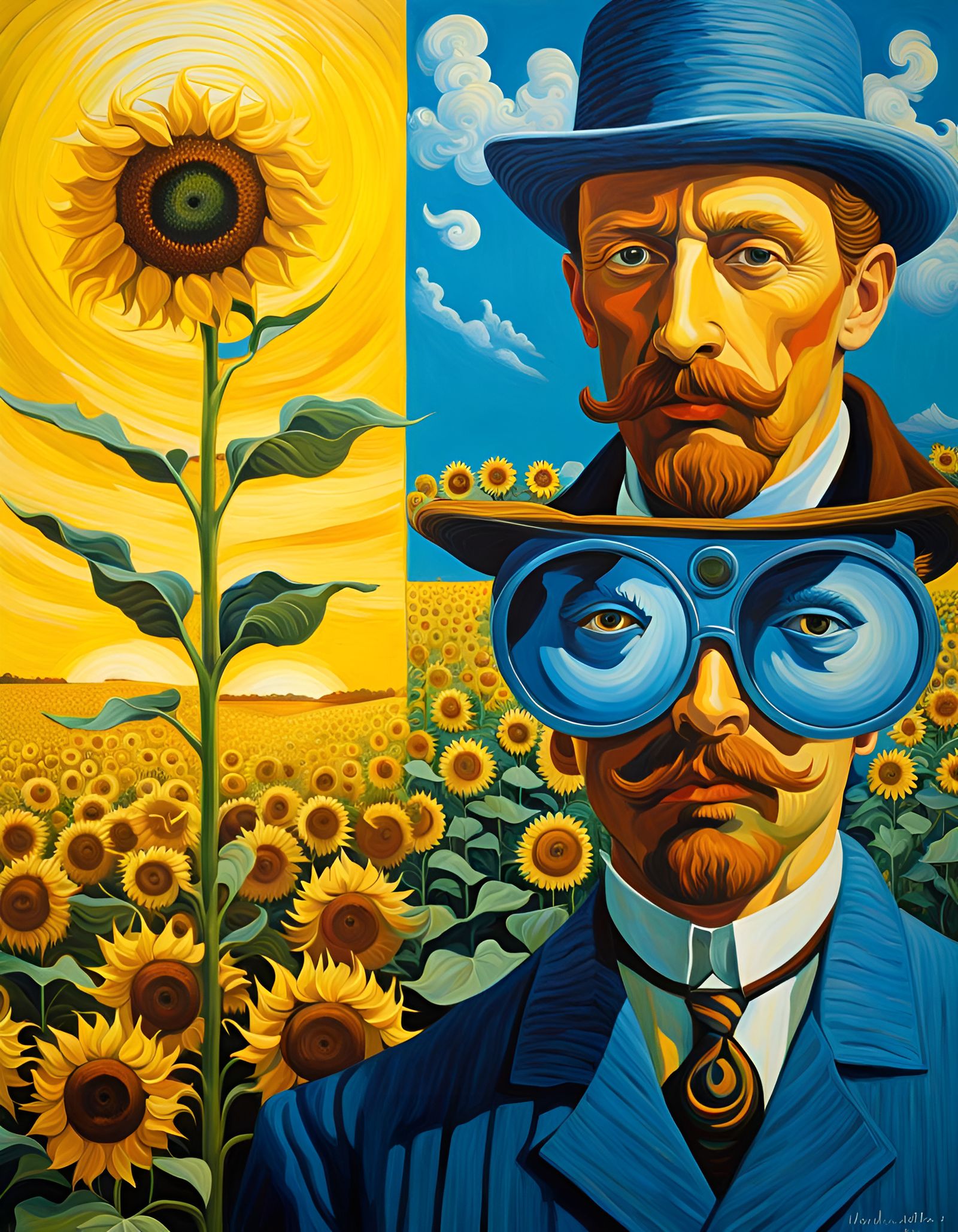 Sunflower People: An Impressionistic Surrealist Oil Painting