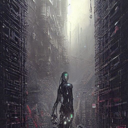 Cyclopic Cyborg in Cyberpunk City, Horror Art