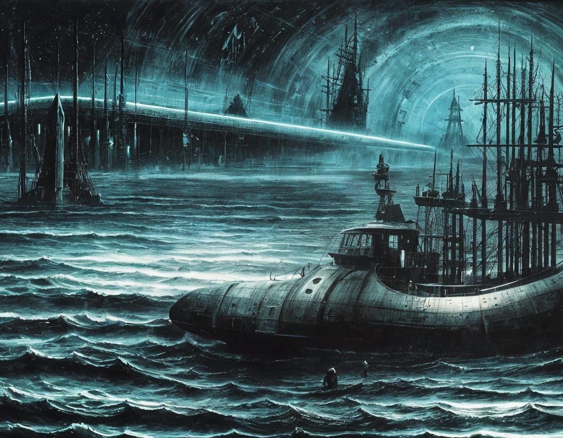 Surreal Ghost Ship Sailing in the Night