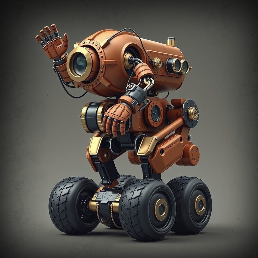 Retro-Futuristic High-Tech Robot in Hyper-Realistic 3D