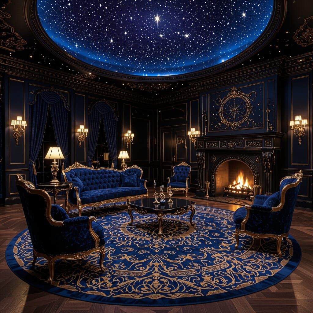 Ornate Ballroom Interior in Nighttime Style