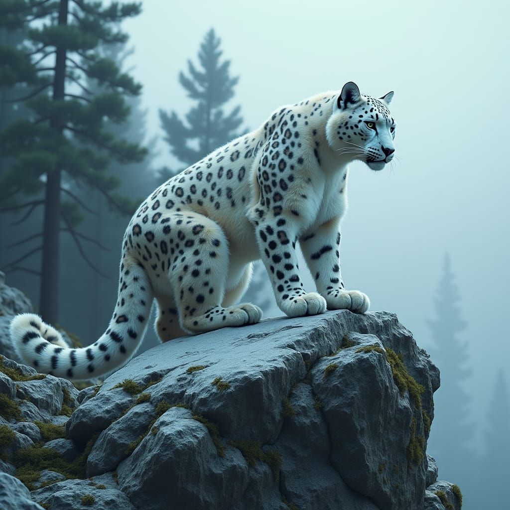 Snow Leopard on Rocky Peak: Digital Matte Painting