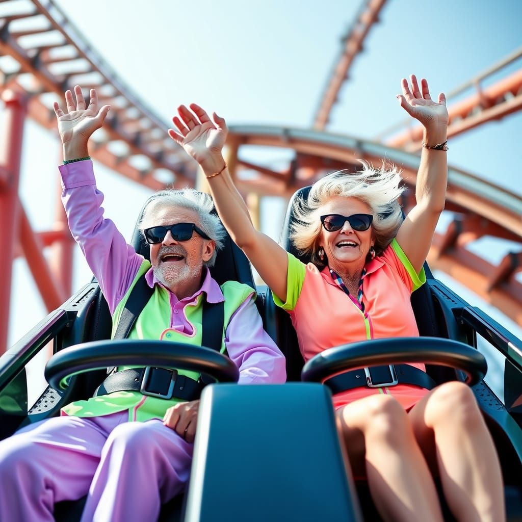 Senior Couple Enjoying a Rollercoaster Ride