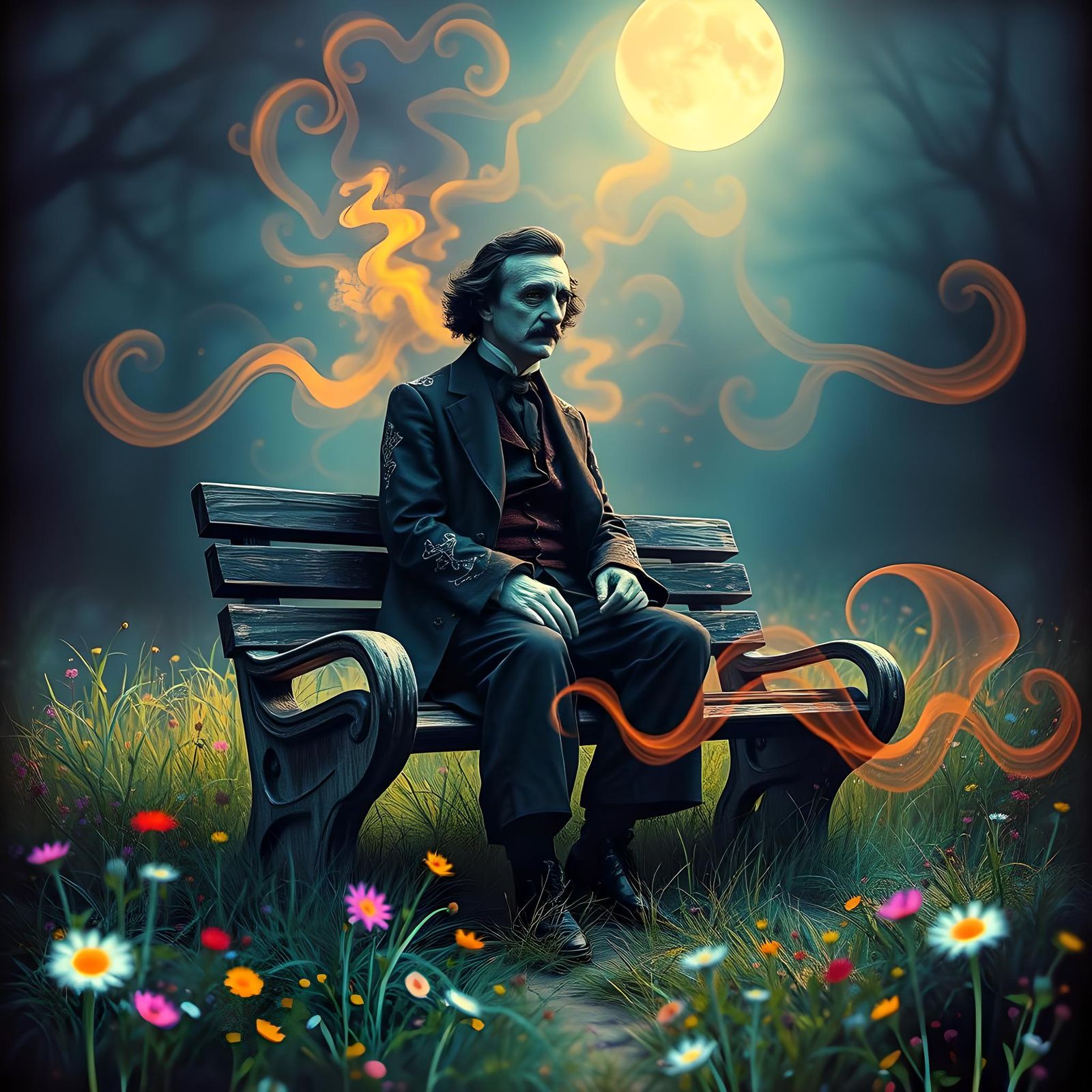 Psychedelic Poe in Alcohol Ink Landscape