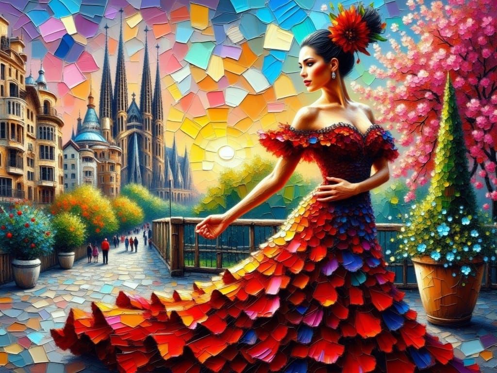 Barcelona Nightlife Captured in Impasto Style