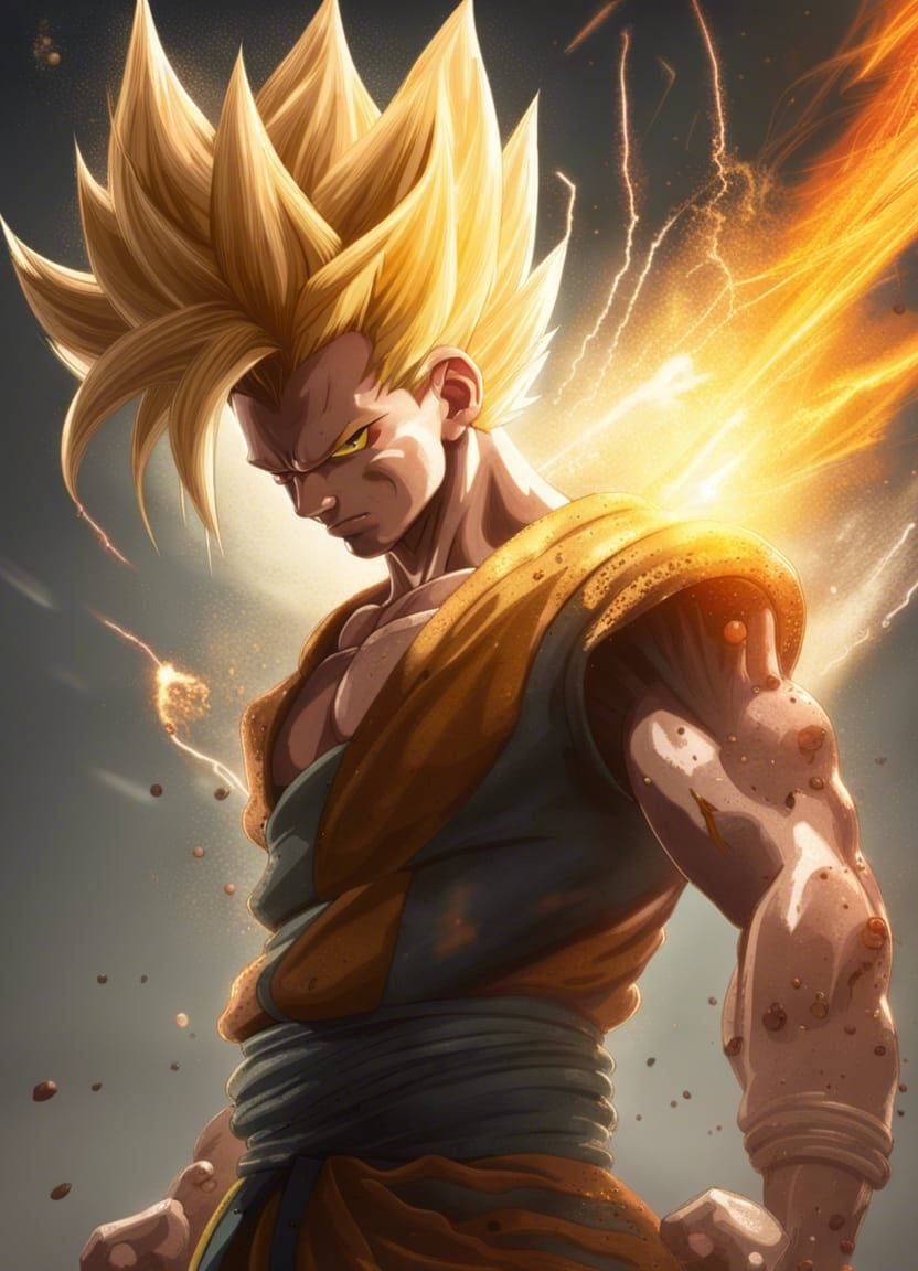 Hyperrealistic Super Saiyan Male Powering Up