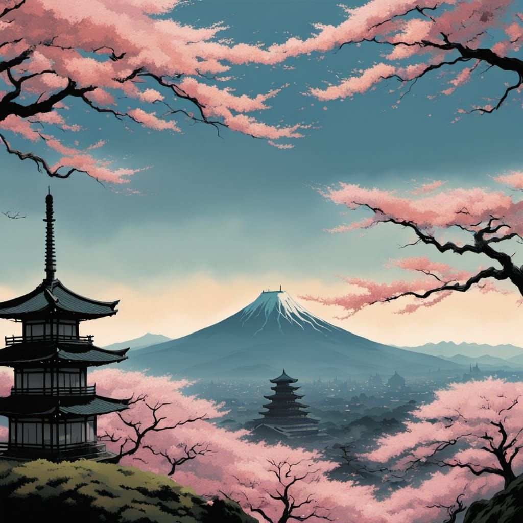 Samurai in Feudal Japan, Amidst Cherry Blossoms and Ancient ...