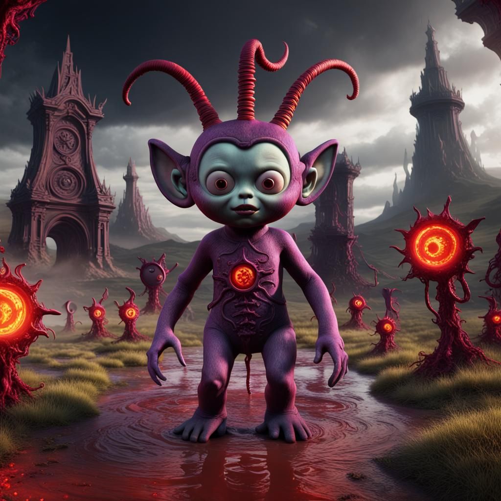Demonic Eldritch Teletubbies: Detailed Matte Painting