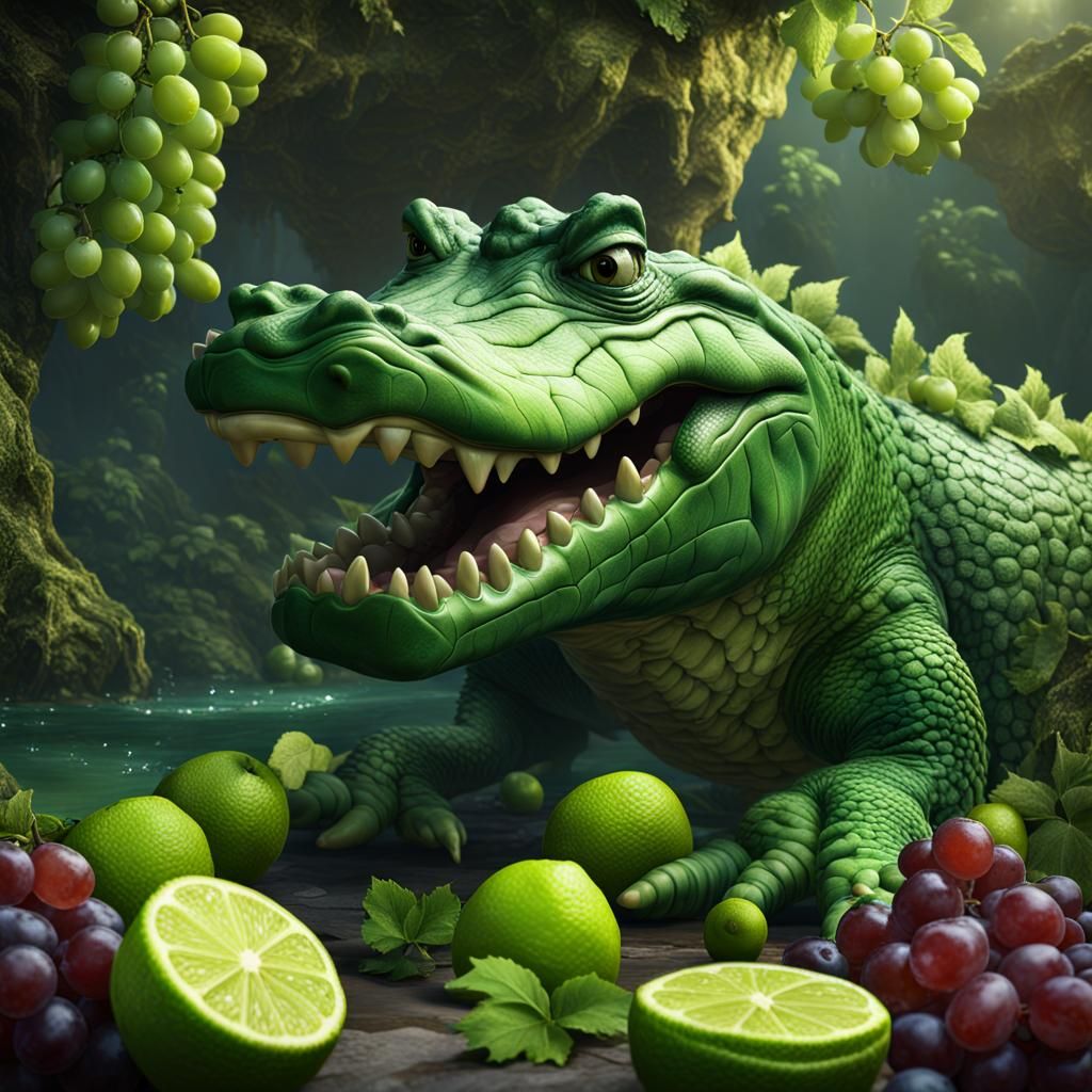 Green Alligators Gulping Limes and Grapes