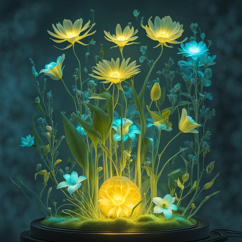 Solarpunk Bio-Art with Bioluminescent Core