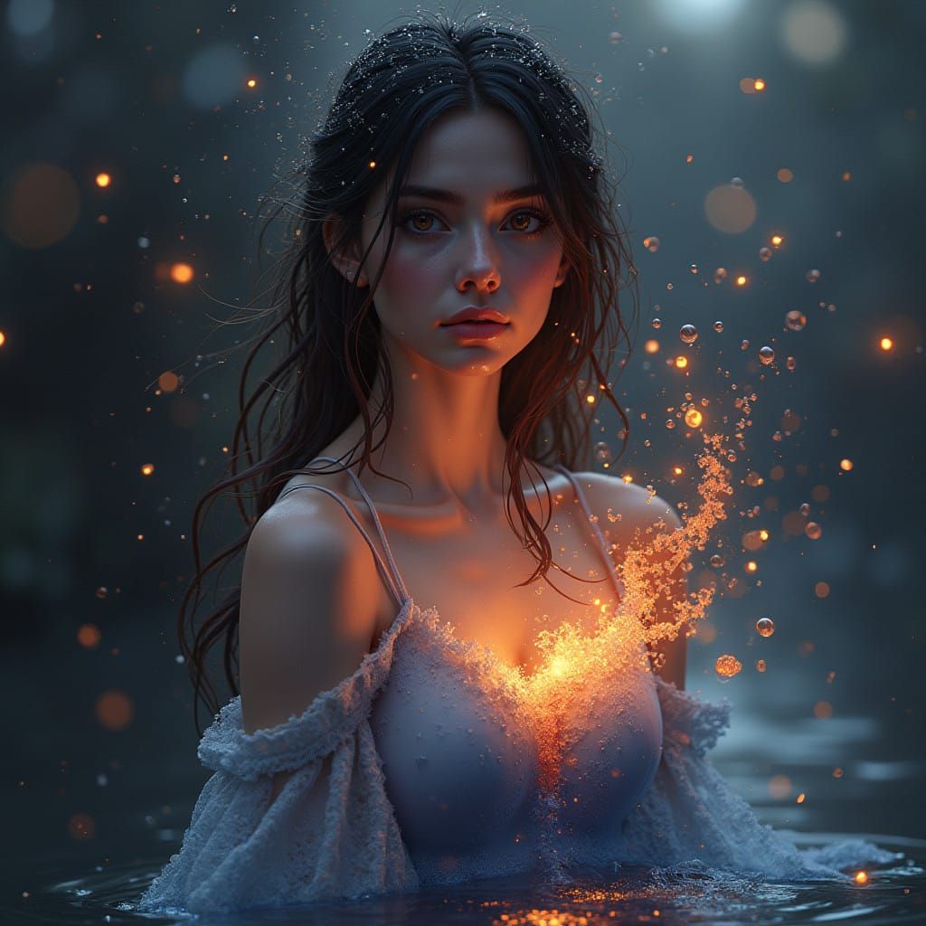 Hyperreal Portrait of a Mysterious Beauty in Whimsical Water...