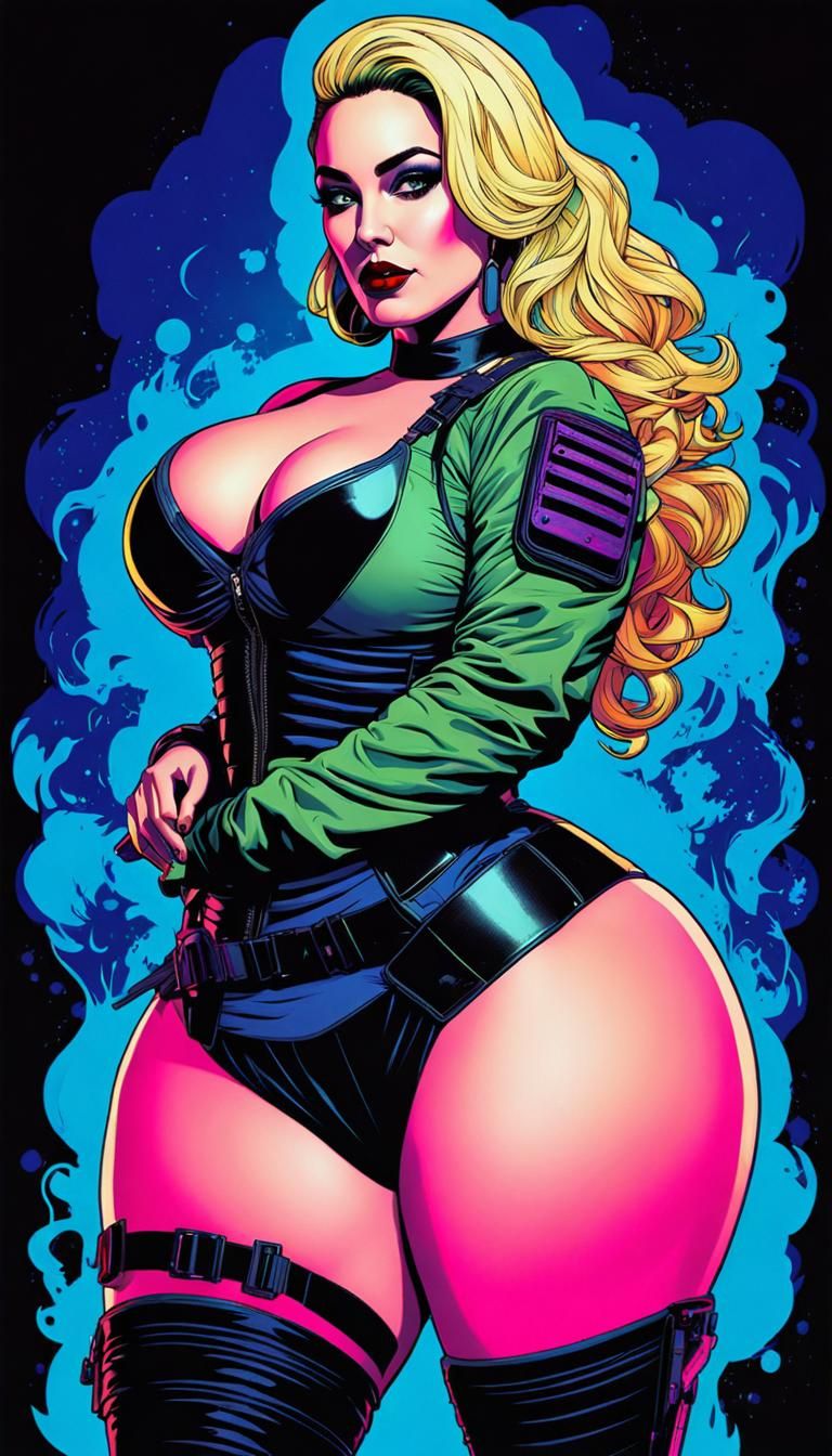Futuristic Pop Art Poster: Curvy Woman in Dystopia