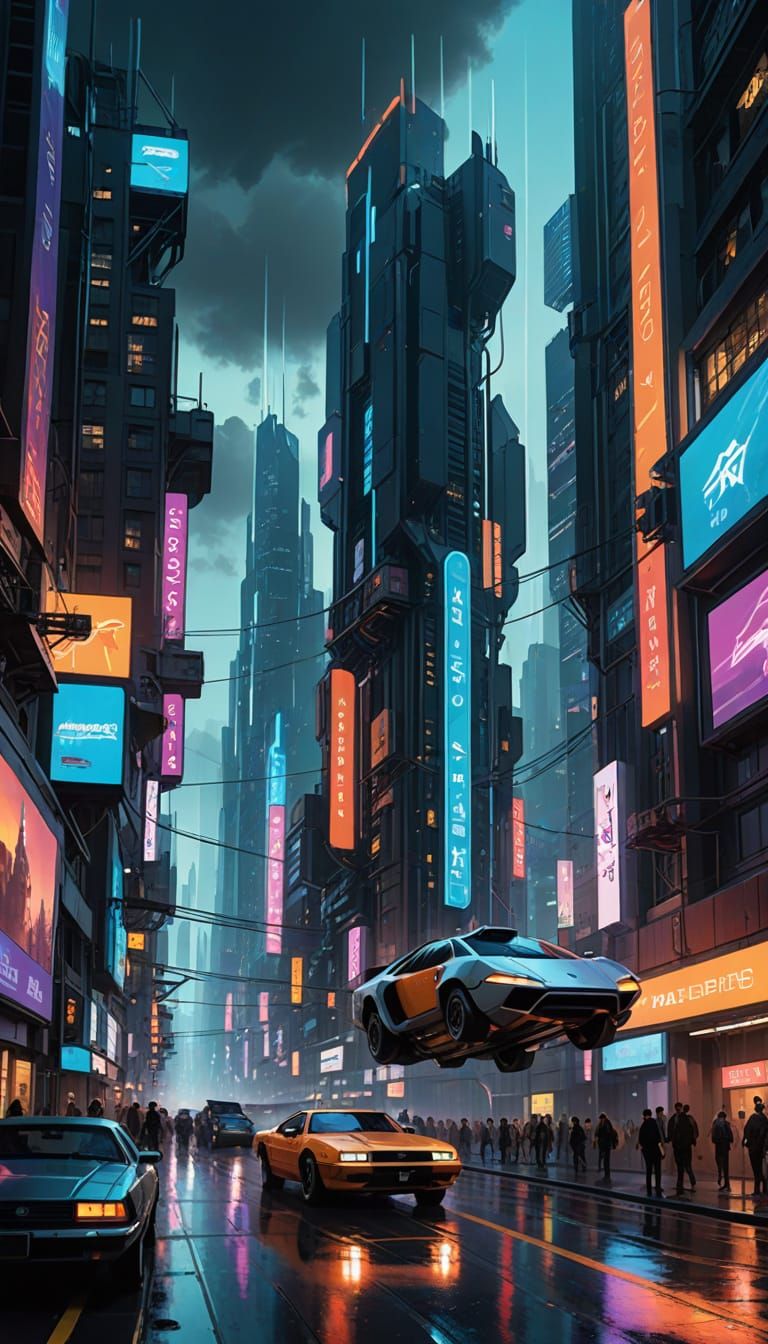 Cyberpunk Metropolis at Night: A Futuristic, Dystopian Citys...