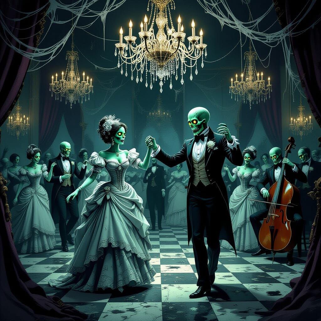 Gothic Zombie Ball in Decaying Ballroom