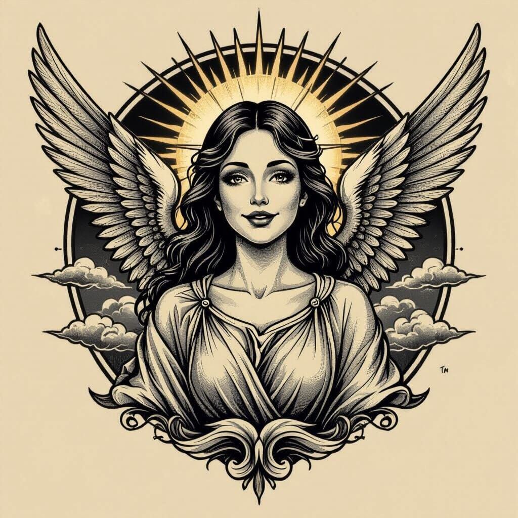 Modern Angel Tattoo Design with Asymmetrical Wings