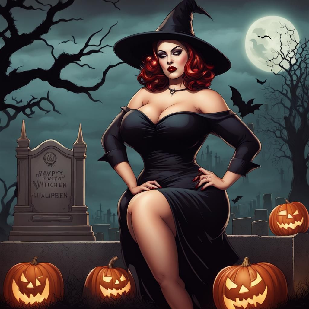 Halloween Pin-Up in Graveyard Digital Art