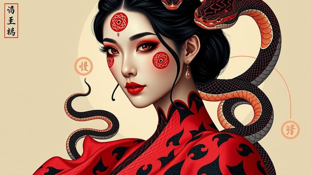 Ethereal Portrait of Asian Woman in Traditional Chinese Art...