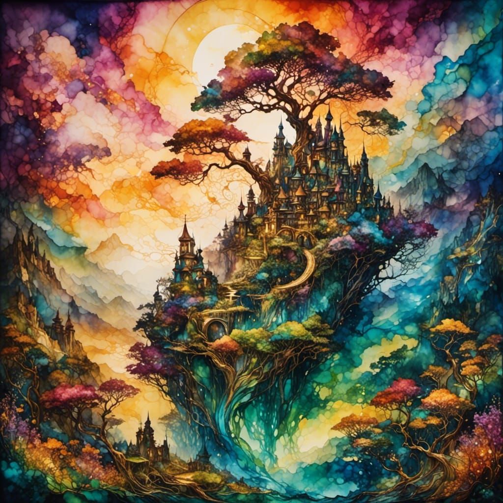 Fantasy Papyrus in Alcohol Ink Style