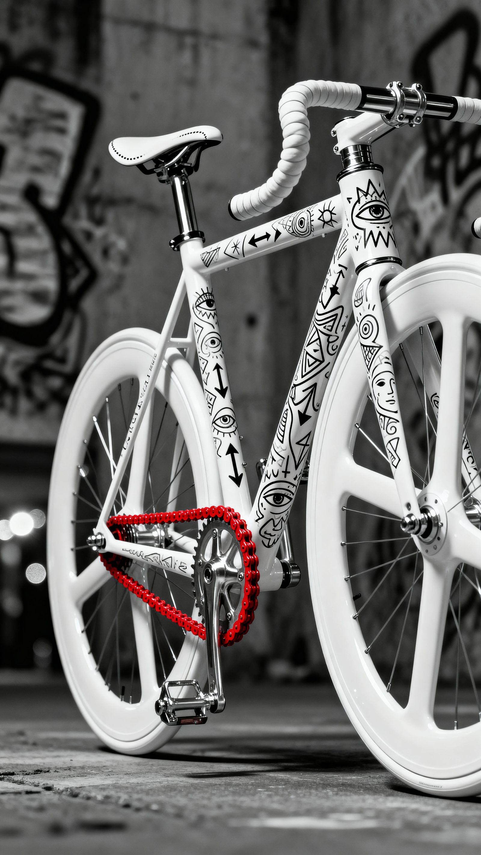 Hyper-Realistic Bicycle Sculpture with Doodle Art