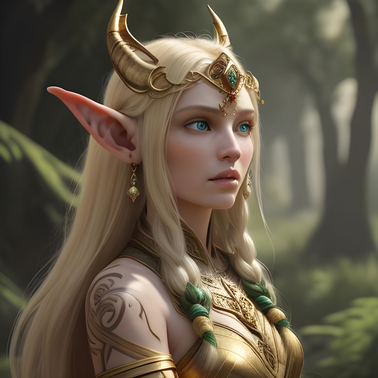 Ancient Elf with Golden Hair in 3D Cinematic Style