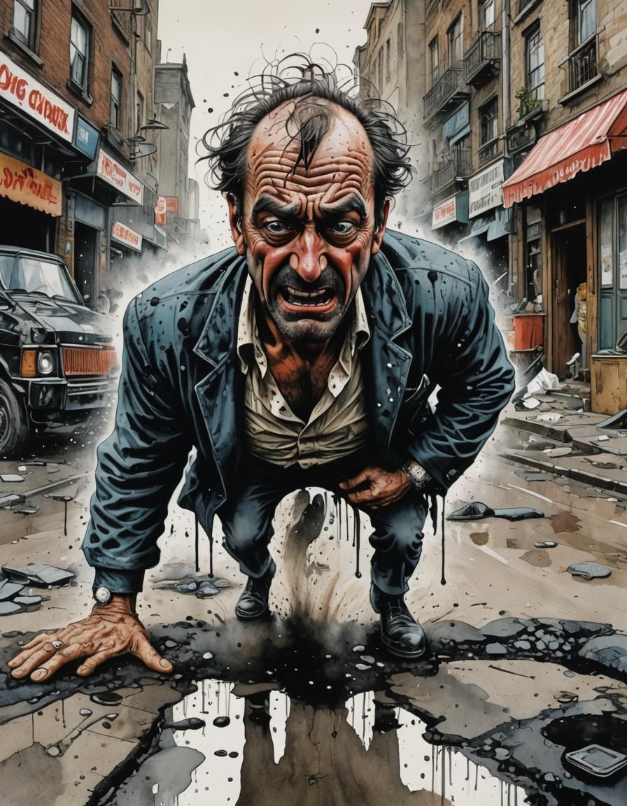 Intricate Ink Illustration of Man Crying