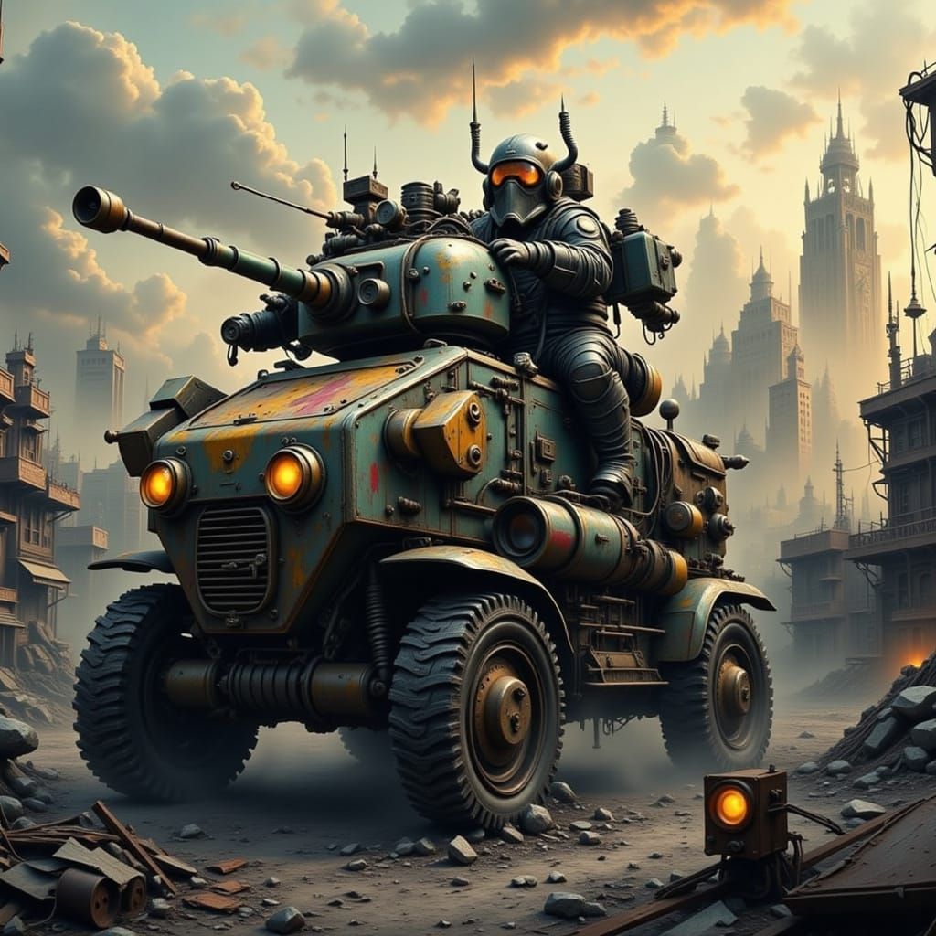 Dystopian City Patrol: Tanks in a Ruined Metropolis