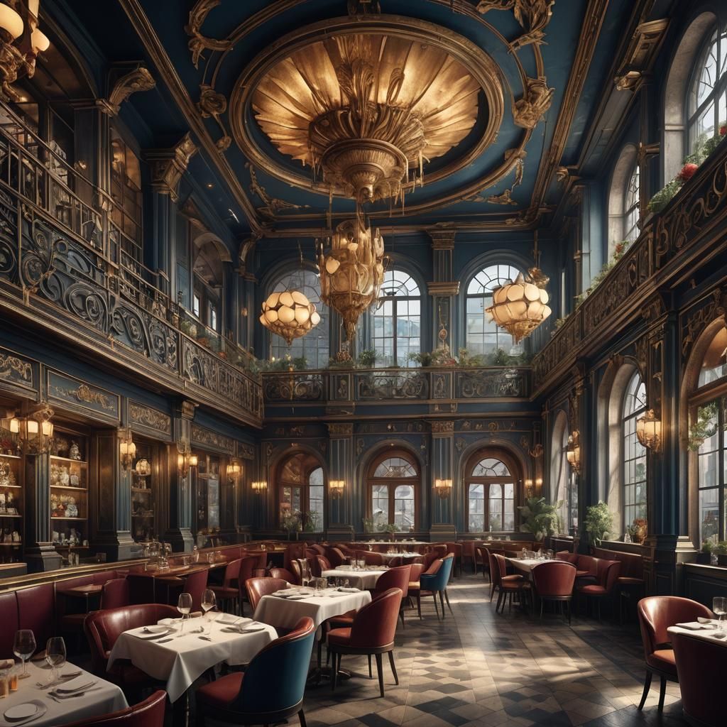 Luxury Restaurant in 1930s Berlin, Detailed Painting