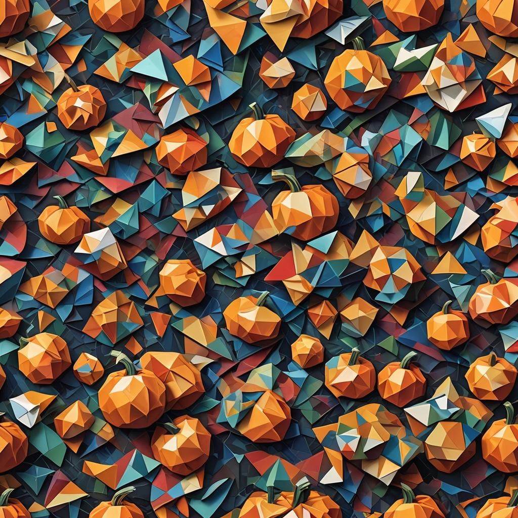 Origami Pumpkin in Cubist Oil Painting Style