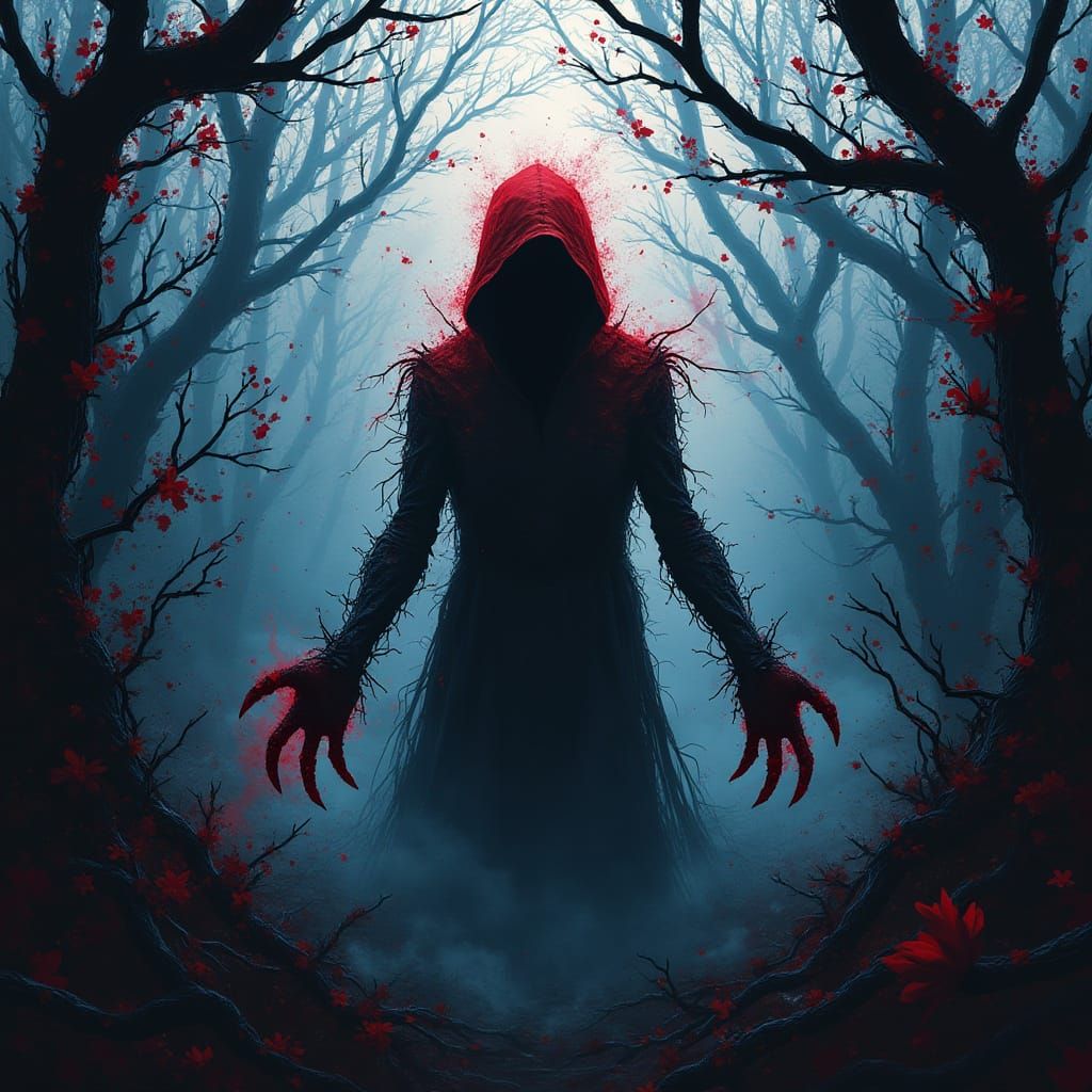 Barbed Wire Silhouette in Crimson and Cobalt Maze