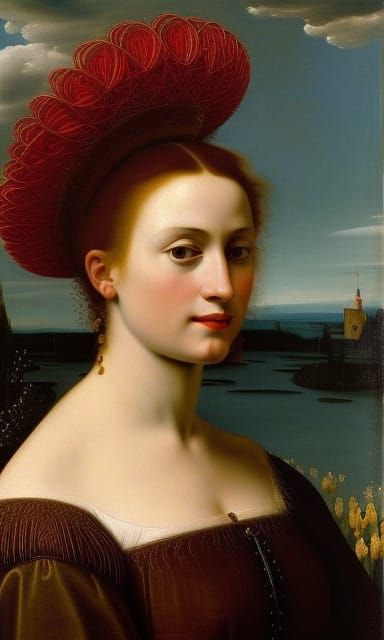 Dutch Girl with Tulips: Renaissance Oil Painting