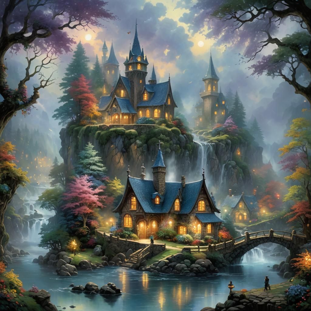 Ethereal Witch in Dreamlike Fantasy Landscape