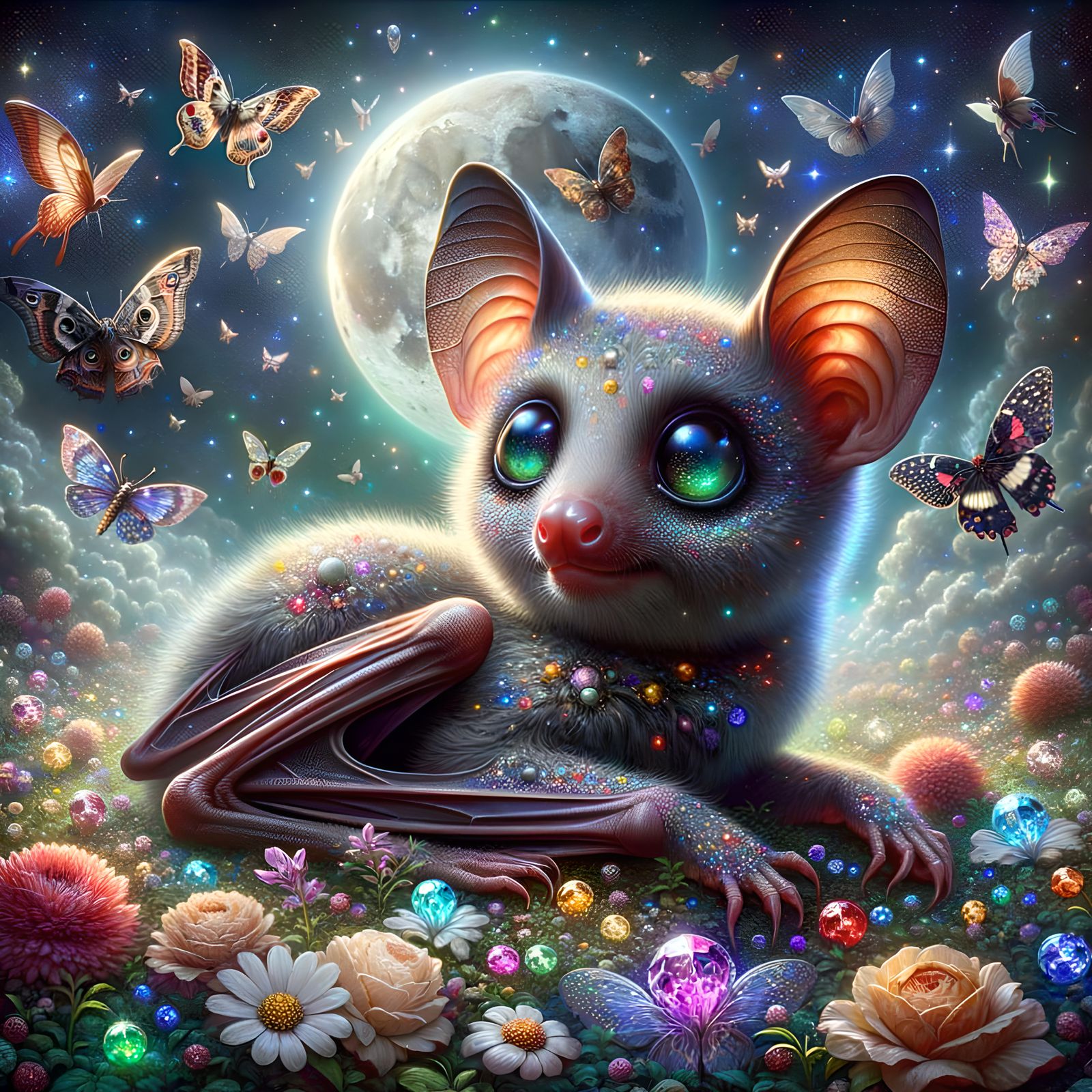 Baby Bat Portrait in Art Nouveau Style