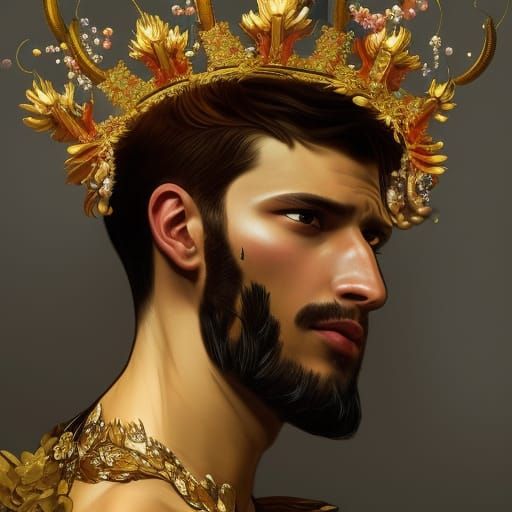 Flamboyant Man with Crown: Detailed Portrait