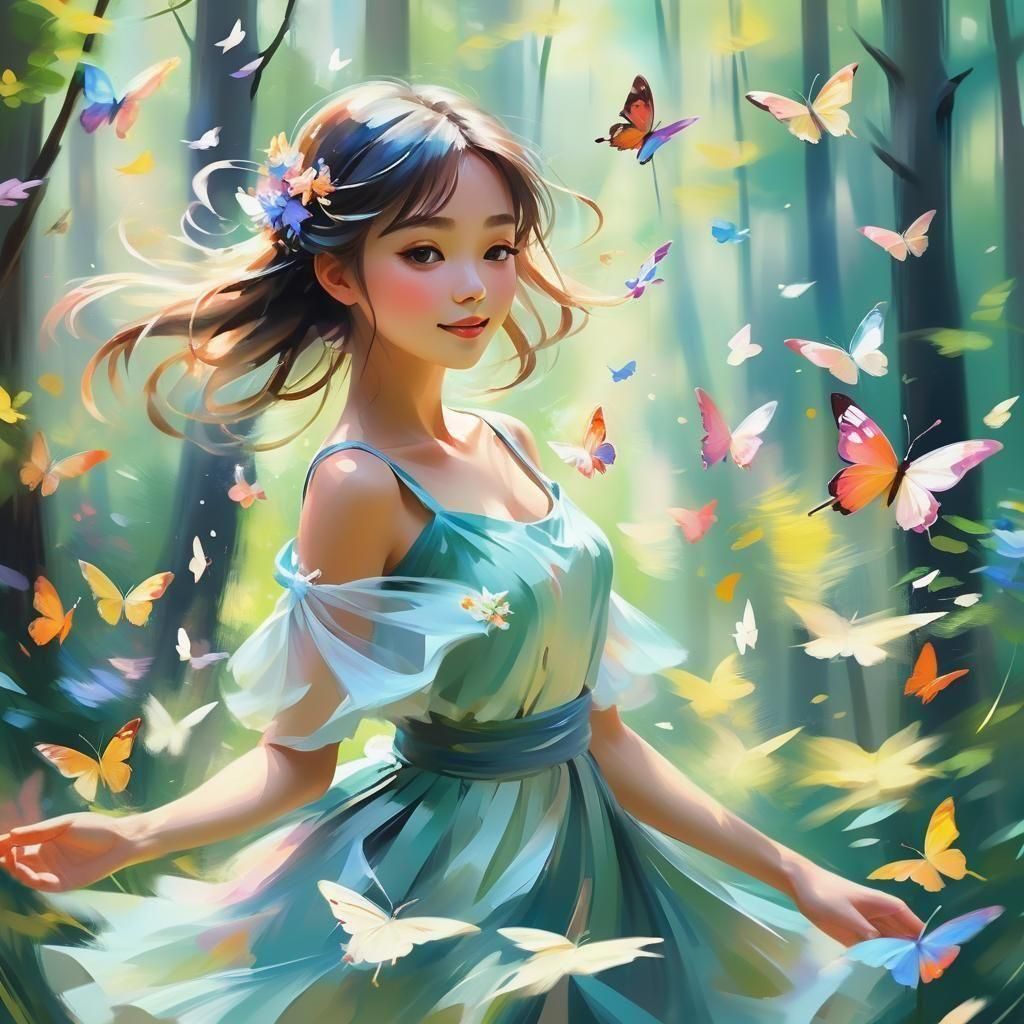 Anime Girl's Impressionist Butterfly Dance