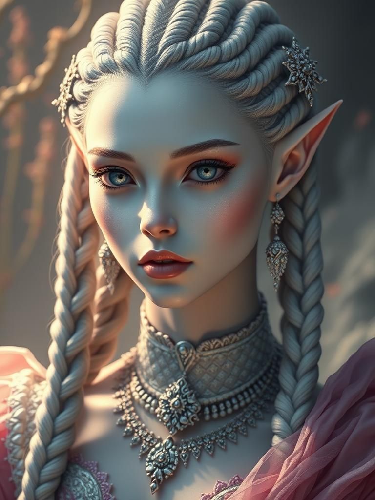 Ethereal Alien Woman Portrait in Digital Painting Style