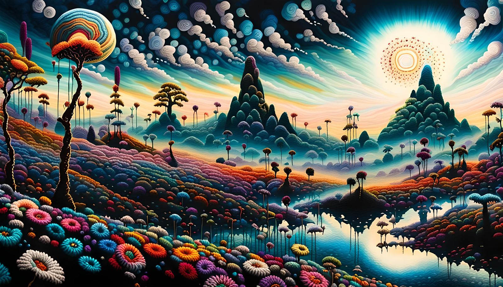 Psychedelic Meadow in Chiaroscuro Style