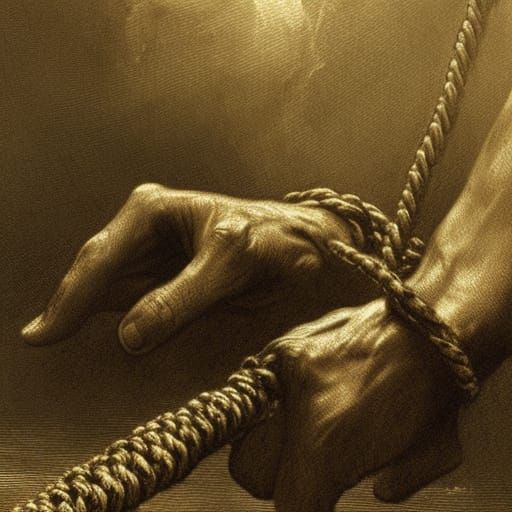 Bloody Hands Grip Rope: Horror Scene