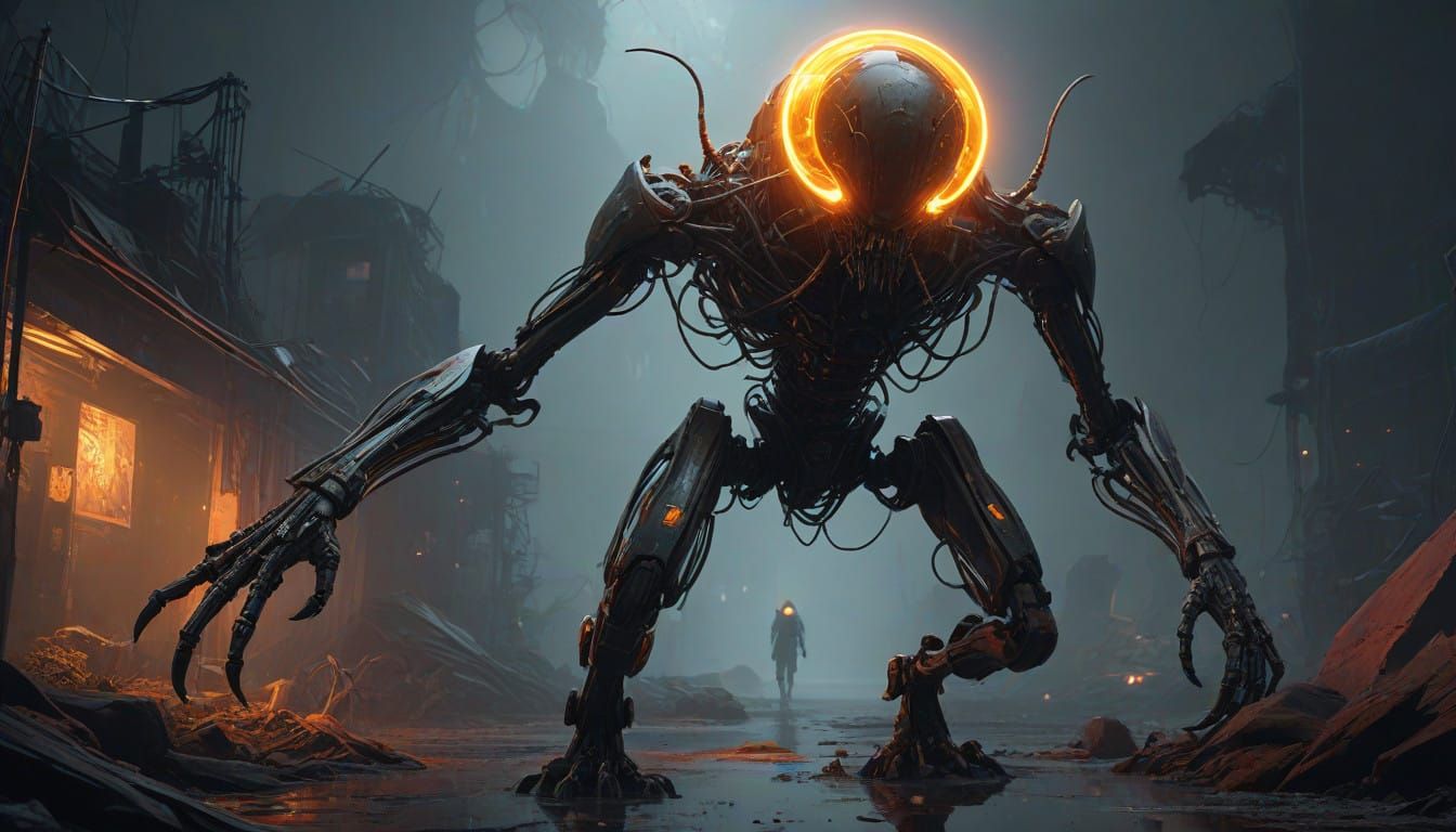 Cyberpunk Demon Hybrid Radiates Hellish Glow in Dark Psyched...