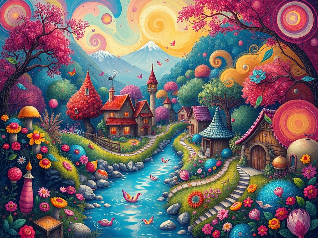 whimsical river village
