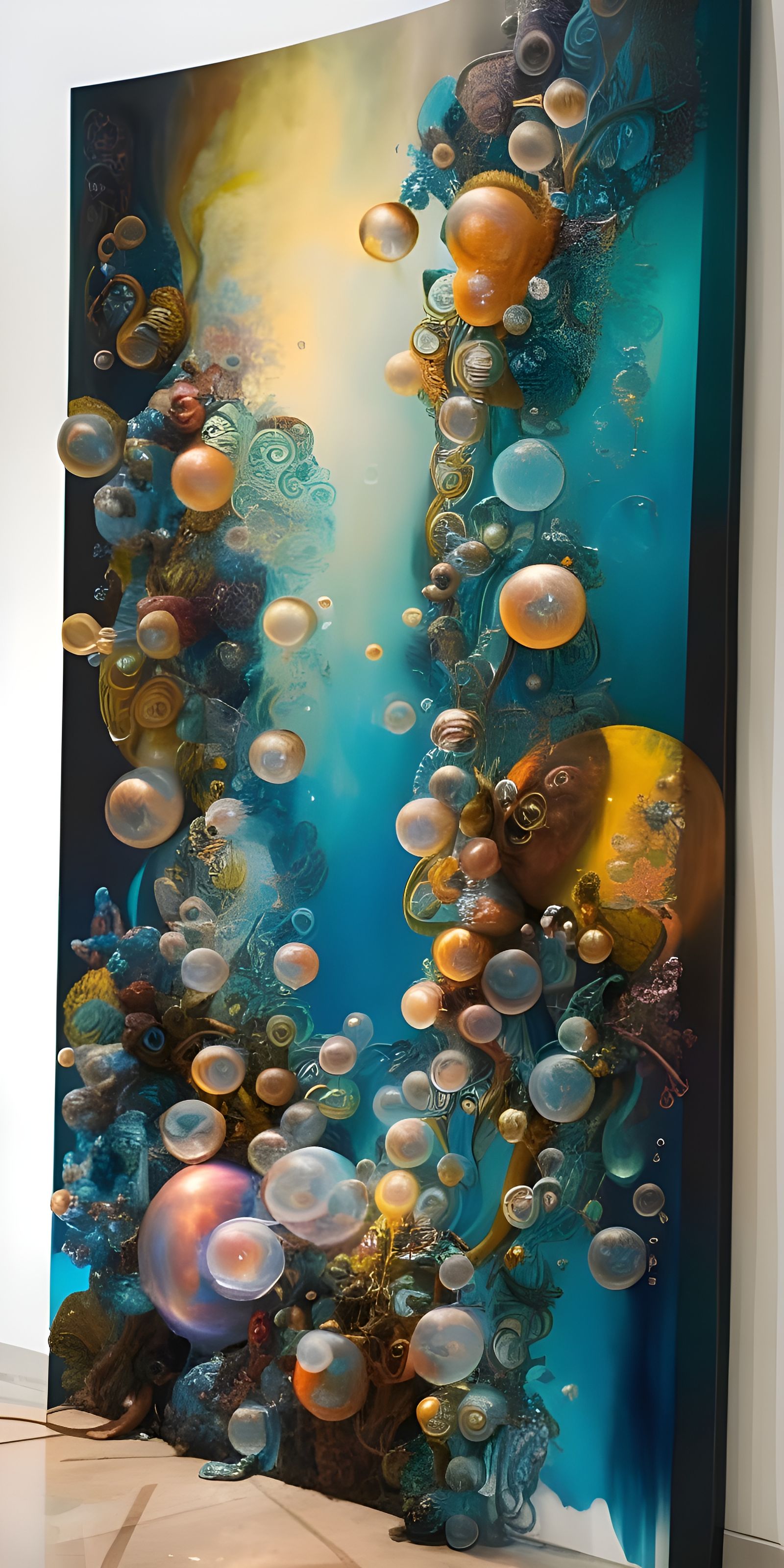 Detailed Underwater Bubbles Painting in Mixed Media Style