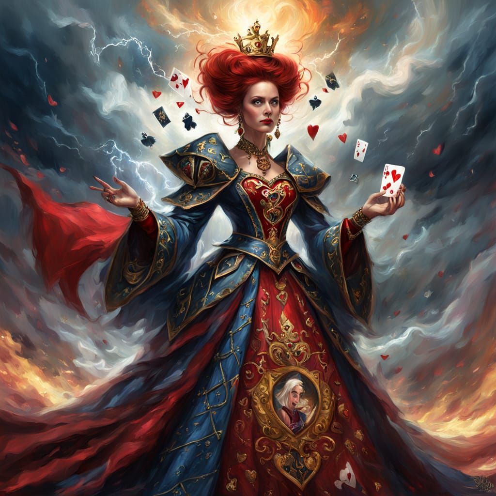 Regal Sorceress Queen of Hearts Commanding a Storm