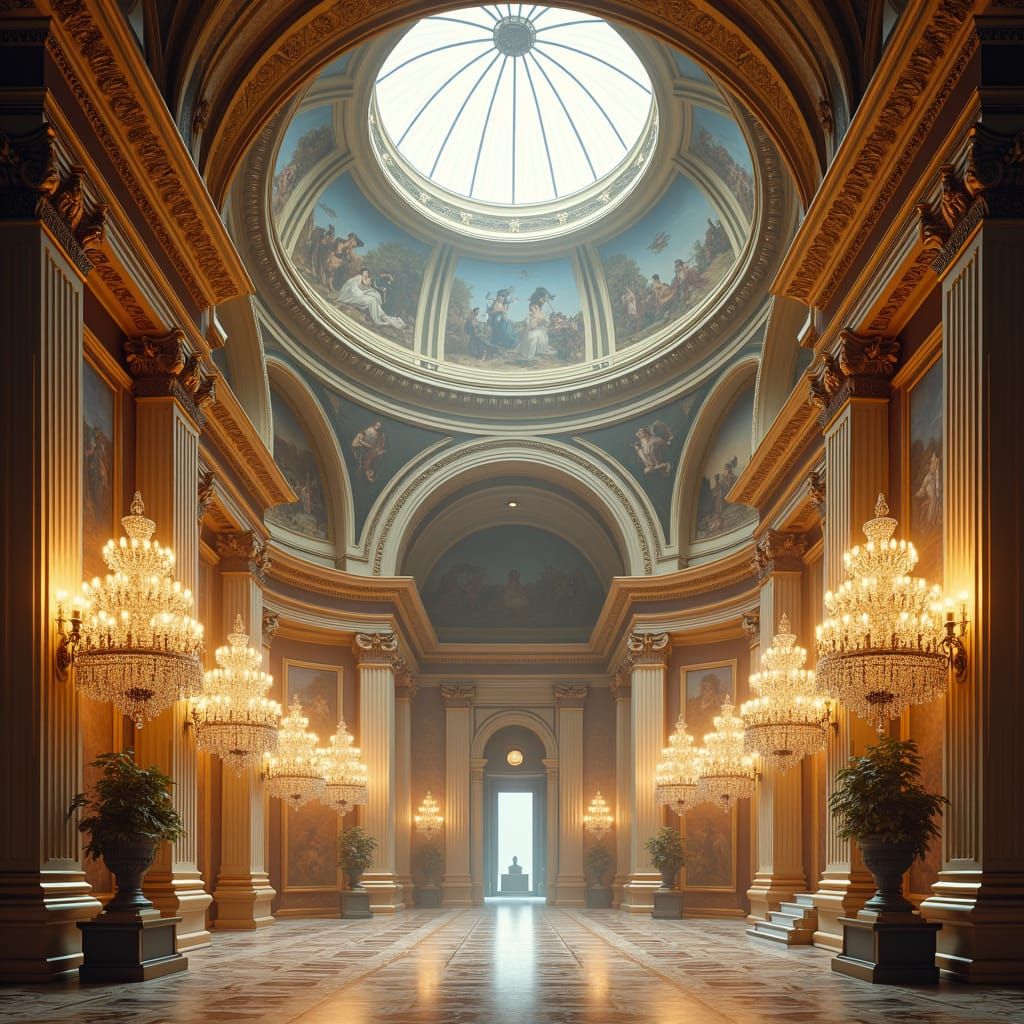 Baroque Palace Interior with Golden Details and Frescoes