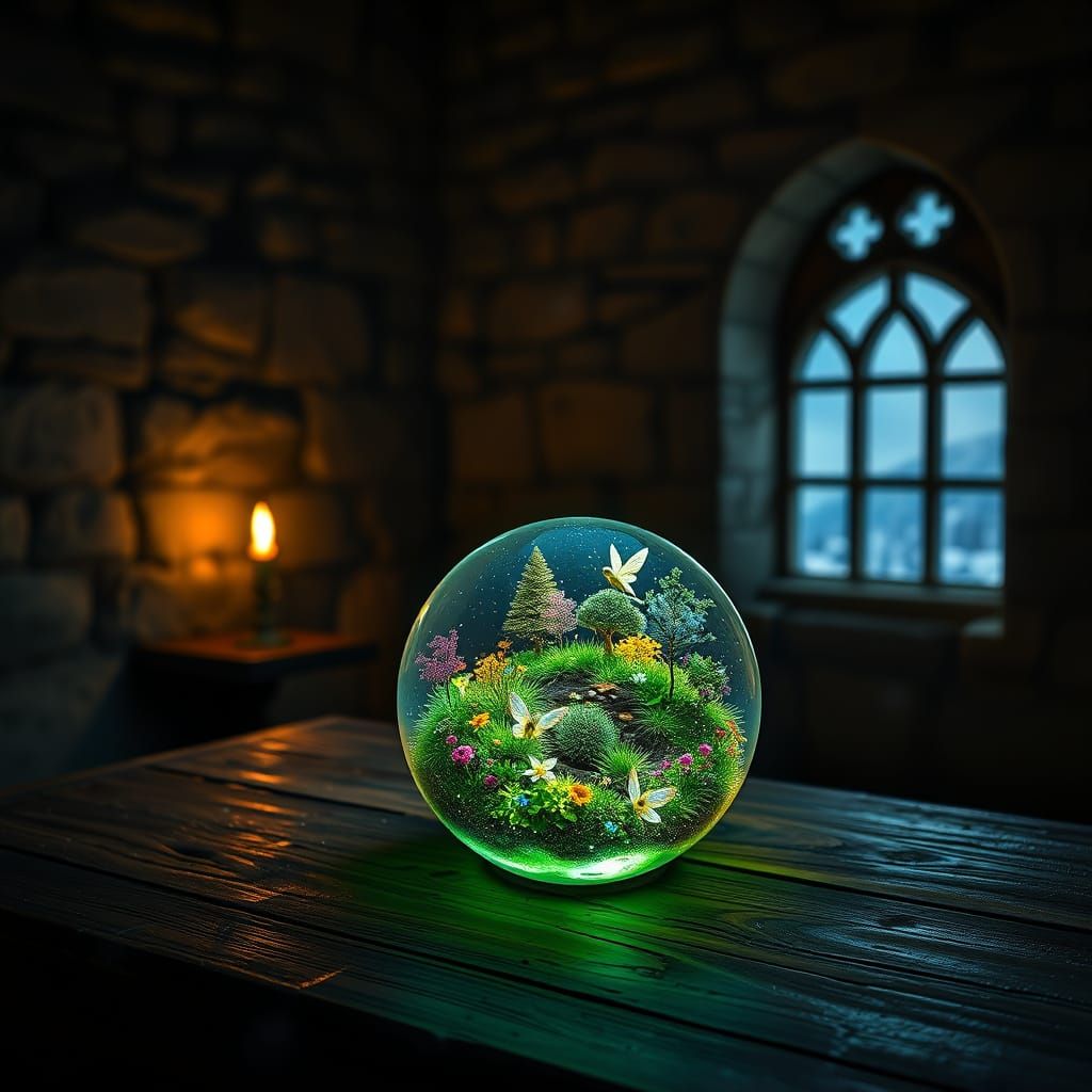 Enchanted Crystal Orb Radiates Warmth in a Medieval Castle S...