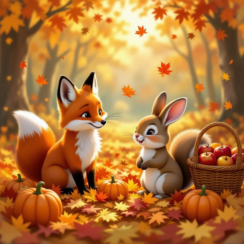 Woodland Creatures Play in Golden Autumn Light