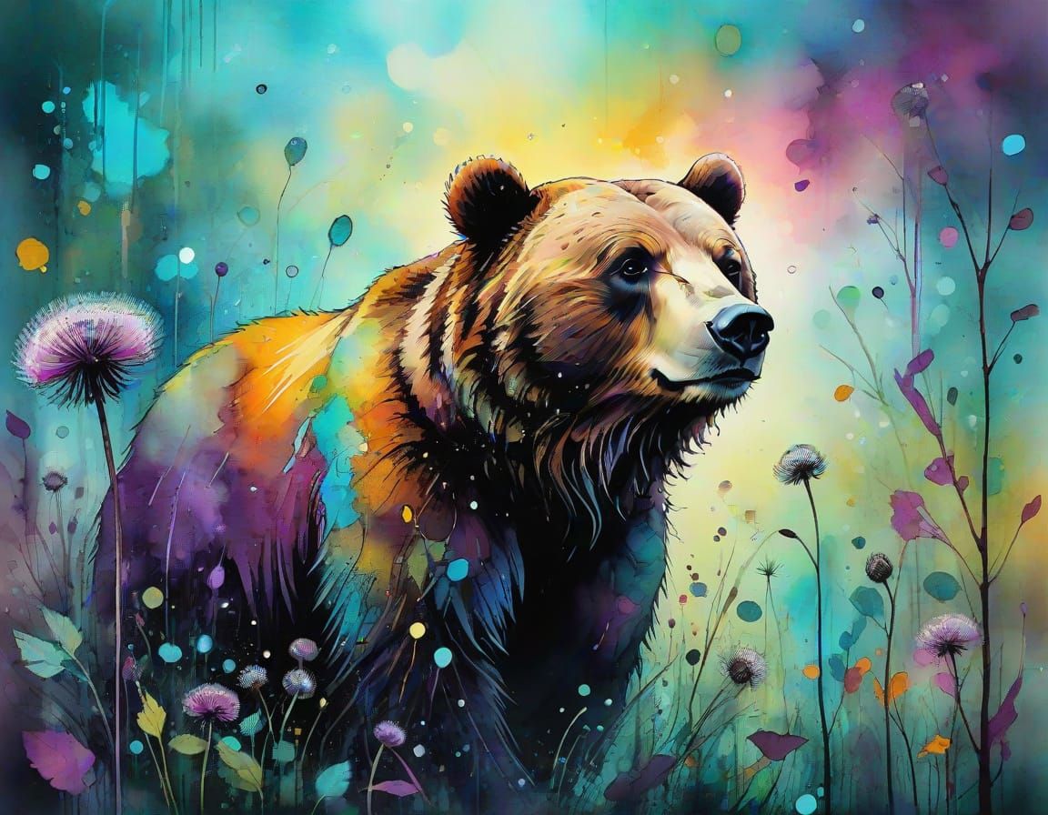 Surreal Nature Scene in Vibrant Colors and Mixed Media